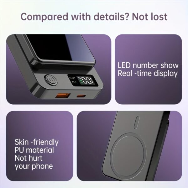 [Fast Charging Power Bank] 22.5W PD Fast Charging Power Bank 10000/5000mAh - Portable Wireless Charger, Magnetic Wireless Charging Pack, USB Type-C, LED Power Display, Rechargeable Lithium Polymer Battery For Android/iPhone Devices - Image 13