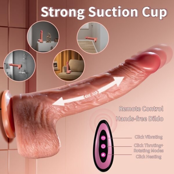 9-Inch Realistic Dildo Vibrator - 8 Thrusting & 10 Licking Modes, Heated G-Spot Stimulation, Powerful Suction Cup Base, Rechargeable Battery - Image 7