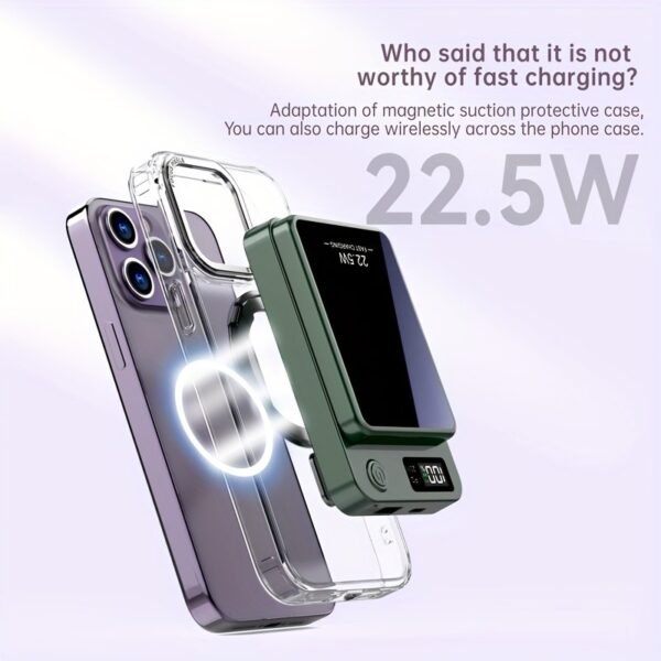 [Fast Charging Power Bank] 22.5W PD Fast Charging Power Bank 10000/5000mAh - Portable Wireless Charger, Magnetic Wireless Charging Pack, USB Type-C, LED Power Display, Rechargeable Lithium Polymer Battery For Android/iPhone Devices - Image 2