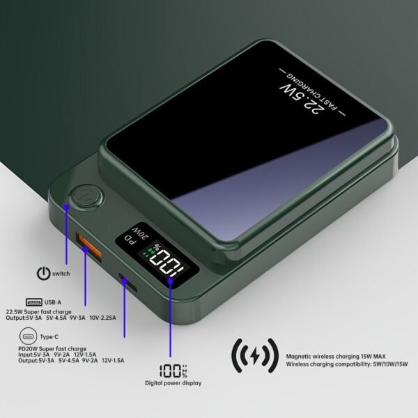 [Fast Charging Power Bank] 22.5W PD Fast Charging Power Bank 10000/5000mAh - Portable Wireless Charger, Magnetic Wireless Charging Pack, USB Type-C, LED Power Display, Rechargeable Lithium Polymer Battery For Android/iPhone Devices - Image 11