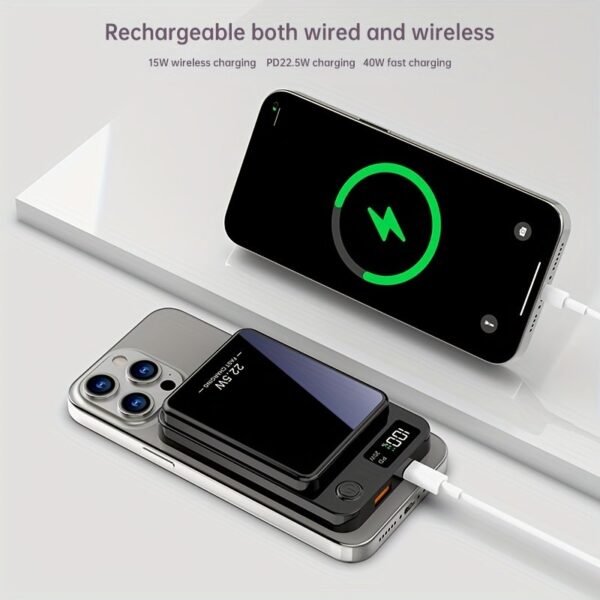 [Fast Charging Power Bank] 22.5W PD Fast Charging Power Bank 10000/5000mAh - Portable Wireless Charger, Magnetic Wireless Charging Pack, USB Type-C, LED Power Display, Rechargeable Lithium Polymer Battery For Android/iPhone Devices - Image 8