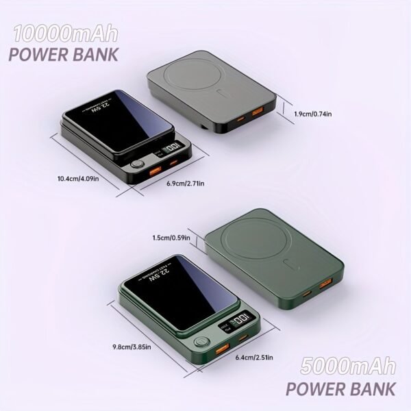 [Fast Charging Power Bank] 22.5W PD Fast Charging Power Bank 10000/5000mAh - Portable Wireless Charger, Magnetic Wireless Charging Pack, USB Type-C, LED Power Display, Rechargeable Lithium Polymer Battery For Android/iPhone Devices - Image 4