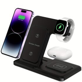3-in-1 Fast Charging Station: Folding Wireless Charger Stand for iPhone 15/14/13/12/11/Pro/Max/Mini/8/Plus/X/XR/XS/X/SE, iWatch Ultra/Ultra2/9/8/7/6/5/4/3/2/1/SE, and Airpods 3/2/Pro/Pro2 with Universal Compatibility