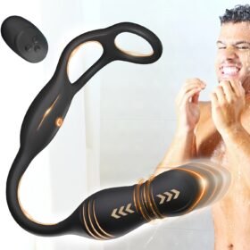 [Thrusting Prostate Massager] Remote Control Thrusting Anal Vibrator Prostate Massager - Dual Cock Ring, 3 Thrusting & 10 Vibrating Modes, Anal Plug G Spot Vibrator Adult Toys For Men Couples