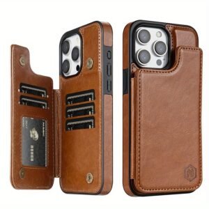 iPhone 15 Pro Max 14 Plus 13 12 11 X XS XR SE 2022 2020 8 7 Business Shockproof Protective Case, Wallet Type Solid Color Double Snap Side Stick Card Slot RFID Blocking Bracket Magnetic Flip PU Artificial Leather Case