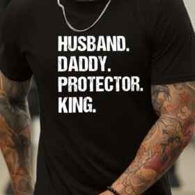Husband Daddy Protector Graphic T-shirt Men'S Fashion Trend Cotton Round Neck Casual Letter Printed T-shirt