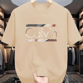 Calvin Men's Casual Short-Sleeve T-Shirt - Navy Blue Bold CALVIN Letter Print, Glossy Finish, Regular Fit Round Neck, Machine Washable All-Season Comfort, Easycare Clothing | Minimalistic Design | Smooth Texture