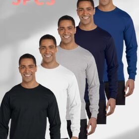 5 Men's Must-have Long Sleeve Cotton T-shirt, Round Neck Cotton T-shirt, LT8042