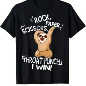 Men's Cotton Sloth Graphic T-Shirt - "ROCK PAPER SCISSORS THROAT PUNCH I WIN!" Fun Print Design, Casual Loose Fit Short Sleeve Crew Neck Tee for All Seasons