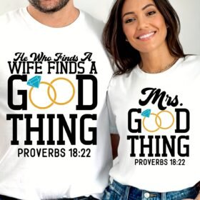 Sweet Matching Couples T-Shirt - 'He Who Finds A Wife' & 'Wifey Found' Design, Cotton Blend, Casual Fit, Machine Washable - Perfect for Anniversaries, Valentine's Day & Christmas Gifts