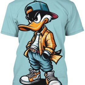 Men's 3D Cool Duck Graphic T-Shirt - Light Blue Casual Crew Neck Summer Tee with Stylish Duck Character Print, 100% Polyester Knit Fabric, Slight Stretch & Regular Fit for Daily Wear & Vacation - 140gsm, Everyday Comfort, Cartoon Design, Comfortable Fit, Stretchable Material