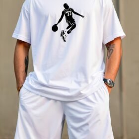 Men'S Comfortable Fit Basketball Sweat Wicking Skin-Friendly Athlete Summer Outdoor Wear Silhouette Perfect for Summer Graphic T-Shirt Soft Cotton Lightweight Crewneck Short Sleeve Regular Fit - Suitable for summer sports and casual cotton fit