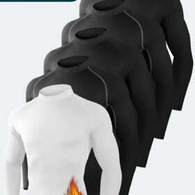 5 Pack Men'S Thermal Turtle Mock Neck Shirts, Long Sleeve Compression Shirts Fleece Lined Undershirt Base Layer Tops