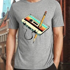 80s Cassette Tape Pencil 1980s Retro Nostalgic Music T-Shirt - Men'S Casual Round Neck T-Shirt - Pure Cotton Material - The Fabric Is Comfortable And Breathable - Great Gift