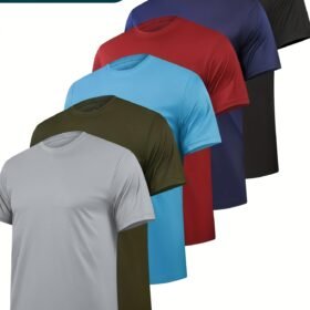 6 Pack Workout Shirts for Men Short Sleeve Athletic Active Tops Quick Dry Crew Neck T Shirt for Running