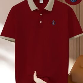 (230g) Men's Fashion Shirt with Anchor Pattern, Casual Short Sleeve Knitted Polyester 100%, Regular Cut Summer, Tie Knot, Slight Stretch Button Details, Geometric Pattern