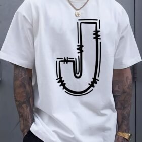 Men's Casual Cotton T-Shirt with Stylish J-Letter Print - Breathable, Comfort Fit for Spring & Summer