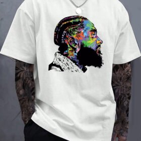 Portrait print, boutique 220g thickened cotton T-shirt, men's fashion casual cotton T-shirt, short-sleeved crewneck T-shirt