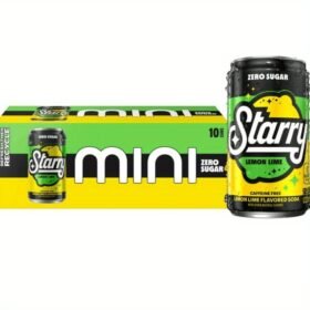 Starry Zero Sugar Lemon Lime Soda Pop 10 Pack Mini Cans (7.5fl.oz Each) - Recyclable Packaging, No Artificial Flavors, Refreshing Citrus Taste, High-Quality Beverage, Versatile Drink Options, Vibrant Can Design, Natural Flavor Claim
