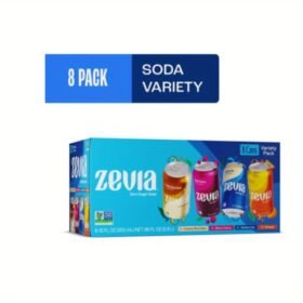 8 Pack Zevia Zero Sugar 0 Calorie Soda Variety Pack - Natural Flavors, Non-GMO, Caffeine-Free, 12fl.oz Cans (Assorted Flavors: Cola, Lemon Ginger Ale, Orange Tangerine)