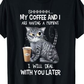 1pc Funny Coffee Cat Print T-Shirt for Men, 100% Cotton Fabric, Crew Neck, Short Sleeve, Regular Fit, Weekend Casual Wear, All-Season Casual Wear, 180gsm - Ideal for Valentines New Year'S Day Father'S Day Christmas