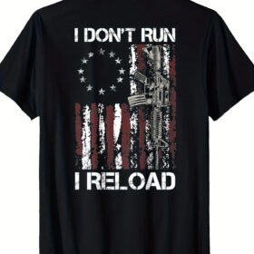 Men's "I Don't Run, I Reload" American Flag Graphic T-Shirt - 100% Cotton, Crew Neck, Short Sleeve, Regular Fit, Casual All-Season Wear with Patriotic Design, Perfect for Holidays & Everyday Use