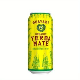 Guayaki Enlighten Mint Soda - Bright Yellow Tin, Durable Beer Can Design with "GIAYAKI YERBA Mate" Print, Perfect for Parties and Events, Refreshing Mint Flavor, Event Drinkware | Stylish Soda Can | Sturdy Beer Can