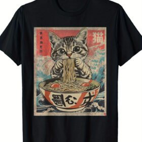 1pc Kawaii Cat Ramen Anime T-Shirt for Men, 100% Fabric, Crew Neck, Short Sleeve, Regular Fit, Weekend Casual Wear, All-Season Casual Wear, 180gsm - Ideal for Valentines New Year'S Day Father'S Day Christmas