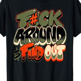 Olive Army Men's Casual Graphic T-Shirt - Black with Bold "F@#K AROUND & FIND OUT" Graffiti Print, Geometric Pattern, Regular Fit, Machine Washable, All-Season Comfort, Military T Shirts